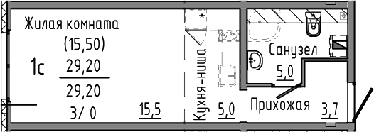 Планировка Студия, 29,2 м² в ЖК Зелёный остров