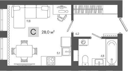 Планировка Студия, 27,95 м² в ЖК Жилой район ZORI